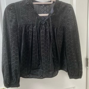 Madewell Black Long-sleeved Eyelet Blouse